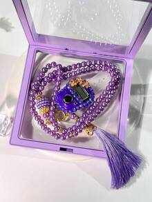 Elegante conjunto de caja flotante con cuentas: Anillo con flor y strass + Pulsera de cuentas de oración, Pulsera contador de tasbih, Contador de pasos, Adecuado como regalo para reuniones festivas - multicolor - Ver 17