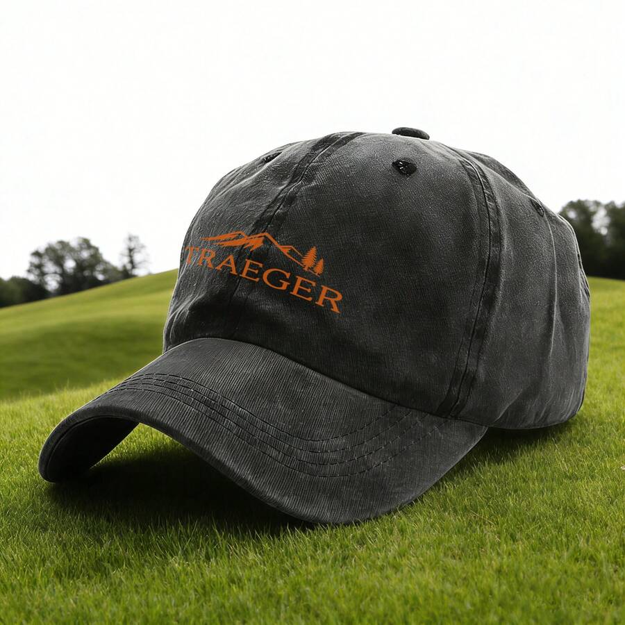 Vintage Traeger Pellet Grill Smoke BBQ Essential Washed Cotton Baseball Cap Unisex Soft Adjustable Size Dad Hat - Black - View 1
