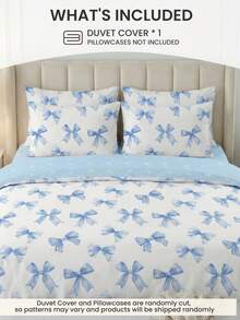 2/3件套床上用品套装，柔软透气，亲肤舒适，卡通风格被套套装，柔软抗起球，可爱家居纺织品，房间装饰，浅蓝色蝴蝶结印花被套套装，包含被套和枕套，不含被芯，适用于单人床/双人床/大号床/特大号床，四季皆宜，时尚可爱，卧室和宿舍适用，可机洗，通过OEKO-TEX认证 - 彩色 - 查看 2