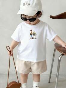 Disney Playful Style Toy Story Tee Buzz Lightyear & Woody Print Boys Casual Versatile Short Sleeve Top - 白色 - 查看 2