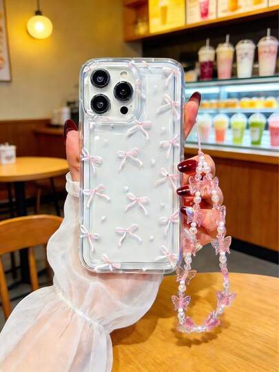 1개 핑크 하트 보우 UV 프린트 패턴 풍선 폰 케이스, 핑크 보우 비즈 손목 스트랩 포함, 아이폰 17 16 15 14 13 12 11 X 및 폰 호환, 부드러운 TPU 보호 폰 케이스, 폰 커버, 크리에이티브 패턴 폰 케이스, 발렌타인 데이, 생일, 크리스마스, 할로윈 남자친구, 부모님, 가족, 친구를 위한 선물로 이상적