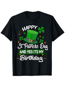 Herren Kurzarm Baumwoll Freizeit T-Shirt Happy St. Patricks Day It's My Birthday Saint Patricks Day T-Shirt, geeignet für Herren & Damen Outdoor T-Shirt, 100% Baumwolle, S-XXXL Sommer Outfits, Grafik T-Shirt, geeignet für den täglichen Alltag, Sport & Fitness, alle Jahreszeiten - Schwarz - Übersicht 1