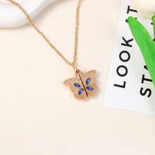 1pc Elegant Fashion Women's I Love You Rhinestone Butterfly Openable Pendant Alloy Necklace Jewelry - A - View 5