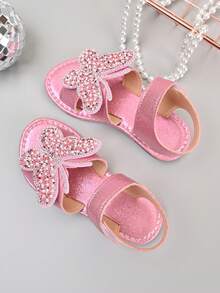 Sandal đế bằng chống trượt đính sequin và nơ bóng bẩy mới năm 2026 dành cho bé gái, thích hợp cho các chuyến đi chơi cuối tuần cùng gia đình, tiệc trà của chị em gái, các hoạt động ở trường mẫu giáo. - Hồng - Xem 5