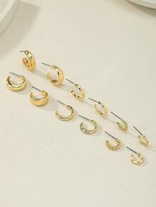 6 Pairs Geometric Shape Creative, Fashionable & Minimalist Daily Wear Exquisite Small Earrings For Women. Suitable For Women's Daily Wear, Various Holidays, Mother's Day Gifting, Social Events And Music Festivals. - Bộ 6 món mạ vàng - Xem 3