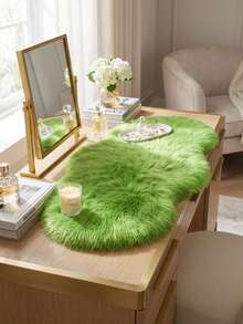 1件绿色柔软仿毛皮地毯 - 棕色蓬松地毯 - 可机洗毛绒椅/沙发套 - 适用于卧室、客厅，尤其适合冬季居家使用，绒面底，非常适合冬季女士家居装饰，卧室地毯 - 嫩芽綠色 - 查看 4