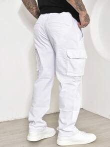 Calças Cargo Masculino Sarja Casuais com Multi-Bolsos Com Lycra - Branco - Visão 7