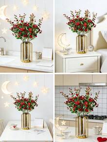 1/80pcs Artificial Rose Flower Bouquet, Home Tabletop Vase Decor, Wedding Decoration, Outdoor Garden Decor, Birthday Party Decor, Photography Prop, Wedding Floral, Desktop Decor, Floral Decor, Artificial Flower, Valentine's Day Decor, Home Decor, Valentine's Day Gift For Boyfriend/Girlfriend - Red - View 2