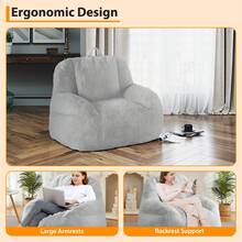 Puff para Adultos y Adolescentes - Sillón de Microperlas Grande, Color Gris Claro | Ideal para Sala, Cuarto de Juegos o Sótano, Relleno Incluido - Gris - Ver 8
