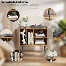 Soporte para Tocadiscos, Soporte para hasta 200 álbumes, gabinete de Vinilo clásico con estantes extraíbles, Mesa de Reproductor de Discos con Altura Ajustable para Sala de Estar, recámara - Granate - Ver 8