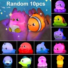 1/2/4/6/8/10pcs Light Up No Hole Ocean Animals Set, Glitter Colorful Bathtub Floating Water Toys, Great Gifts For Bathroom Water Tub Games Pool Party - Multicolor - View 12