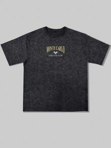 GRDR 男士复古美式简约字母水洗圆领短袖T恤，舒适透气，适合夏季穿着 - 黑色 - 查看 5