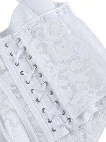 Áo corset ren trắng cho nữ, áo corset ren đen ôm sát ngực với dây đeo mảnh có thể điều chỉnh và khóa kéo bên hông. - trắng - Xem 7