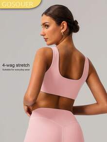 女士宽肩带U型后背健身运动文胸 - 粉色 - 查看 2