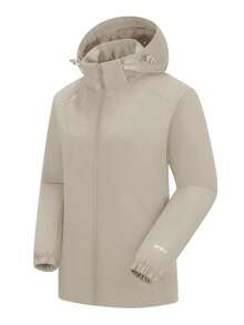 女士Winbreaker软壳雨衣，带帽，防水，防风，轻便，保暖，适合徒步旅行、露营 - 卡其色 - 查看 3