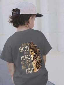Young Boy Casual Graphic Print Crew Neck Short Sleeve T-Shirt, Summer Top - Dark Grey - View 3