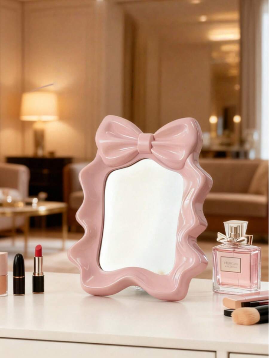 Y2K Style Vanity Mirror, Cute Bow Design Single-Sided Tabletop Makeup Mirror, Portable Desktop Mirror With High-Definition Glass Surface - Multicolor - View 1