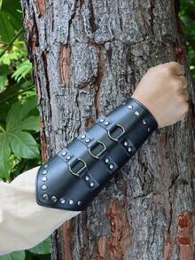 1 chiếc vòng tay da PU màu nâu Unisex có họa tiết hình tròn, phụ kiện hóa trang chiến binh Viking thời trung cổ cổ điển cho lễ Halloween - màu nâu - Xem 8