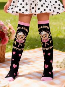 1 Pair Italian Brainrot Knee High Socks For Kids Girls, Cute Ballerina Cappuccina Dance Long Socks, Funny Italian Meme Gift - Multicolor - View 6