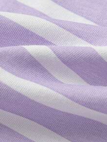 Balabala Unisex Striped Cotton Casual Top, Soft Fabric, Loose Fit, Comfortable T-Shirt - White Purple - View 10