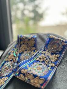 Adorno decorativo bordado con flores de colores - Ribete de tela de color dorado de lujo, adecuado para vestidos y decoración del hogar, adorno de vestidos, materiales de artesanía, tela decorativa, diseño vintage, costura de alta calidad, tela bordada, accesorios de costura, entusiastas de la costura, manualidades DIY - Multicolor - Ver 5
