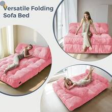 Convertible Folding Sofa Bed - Sleeper Chair With Pillow & Back Support, Portable Floor Lounge For Living Room Bedroom - Hồng - Xem 4