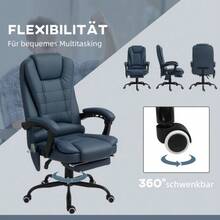 Massage Office Chair, 7 Vibration Points, Adjustable Footrest And Backrest, Supports Up To 120 Kg, Leather Look, Blue - A - View 8