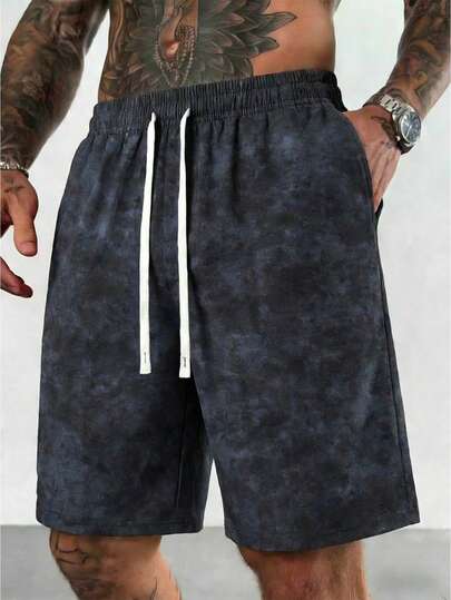 Men's Summer Lightweight Solid Color Washed Sports P Rinting Shorts,Men Shorts,Men's Shorts,Black Shorts,Essentials,Gym Short,Men's Summer Casual Shorts, Casual Loose Fit Drawstring Waist Beach Shorts With Pockets, 2000s Style,Leisure Outings, Simple And Neat Style