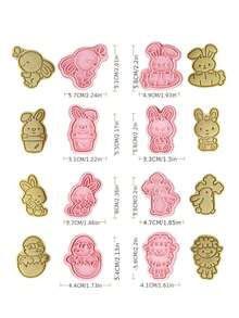 Easter Cookie Cutters - Easter Bunny, Chick Embossing Molds, Cookie Stamps, 3D Press-Style, DIY Baking Cookie & Cupcake Molds, Cute Rabbit Plastic Molds - Pink - View 7