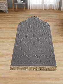 1pc Elegant Floral Prayer Mat - Soft Flannel, Machine Washable, Rectangular Comfort Mat With Golden-Lit Mosque Design For Indoor - Grey - View 2