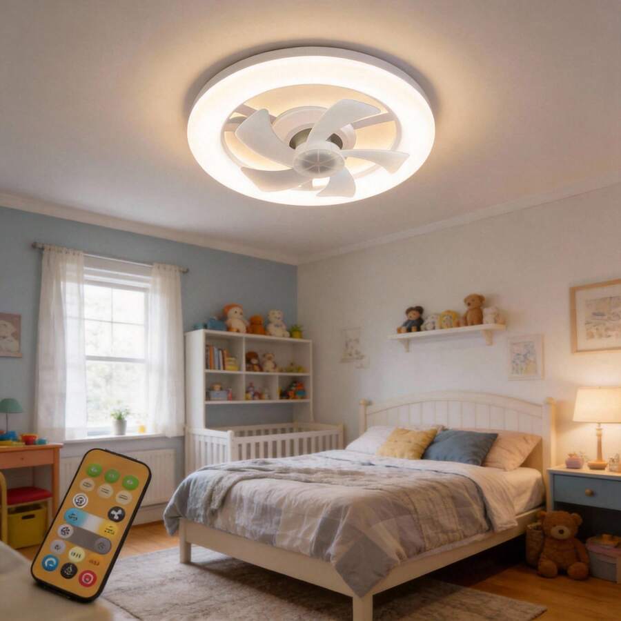 Circular Ceiling Fan With LED Light, 360° Rotation, Wireless Control, Multifunction, Plastic Blades, Modern Design, Adjustable Speeds, Timer Program, Suitable For Indoor Use In Home, Office, Living Room, Bedroom, Easy Installation, Low Energy Consumption, White Finish - White - View 1