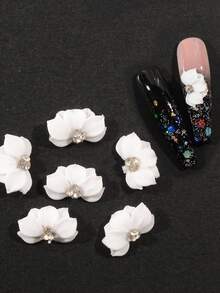 6/12/30pcs 3D Handmade Acrylic Flower Nail Art Decorations - Luxury White 3D Flowers With Rainbow Rhinestones And Golden Beads, Carved By Nail Artists, INS Trending Spring/Summer DIY Nail Supplies, Suitable For Women And Girls, Elegant Nail Stickers Nails - Yellow - View 16