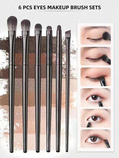 A Set Of Six Soft-Bristle Eye Makeup Brushes, Suitable For Precise Eye Makeup, Including Tools For Concealer, Eyeliner, And Eyeshadow.