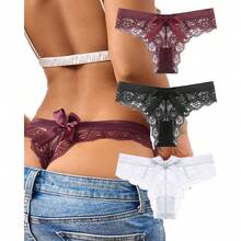 Set Of 5 Women's T-Back Lace Hollow Out G-String Thongs Sexy Low Waist Panties Intimate Underwear Ladies Lingerie - Gói-3 - Xem 11