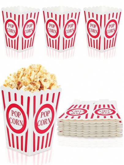 10pcs/30pcs/50pcs Classic Red & White Striped Popcorn Boxes, Suitable For Movie Nights, Carnivals, Birthday Parties And Other Occasions As Popcorn Containers