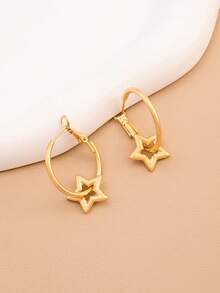 1 Pair Minimalist Pentagram Earrings, Suitable For Everyday Wear - Gold - View 3