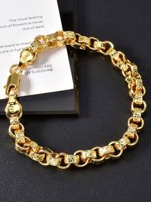 1 chiếc vòng tay đồng mạ vàng 14K cao cấp, hình học rỗng, phù hợp cho cả nam và nữ, dùng hàng ngày, món quà tinh tế. - Vàng - Xem 1