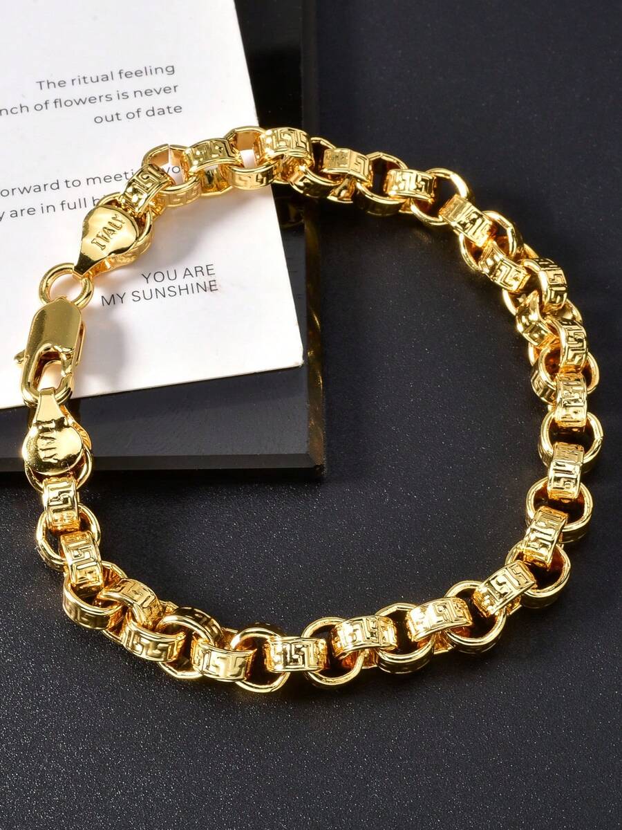 1 chiếc vòng tay đồng mạ vàng 14K cao cấp, hình học rỗng, phù hợp cho cả nam và nữ, dùng hàng ngày, món quà tinh tế. - Vàng - Xem 1