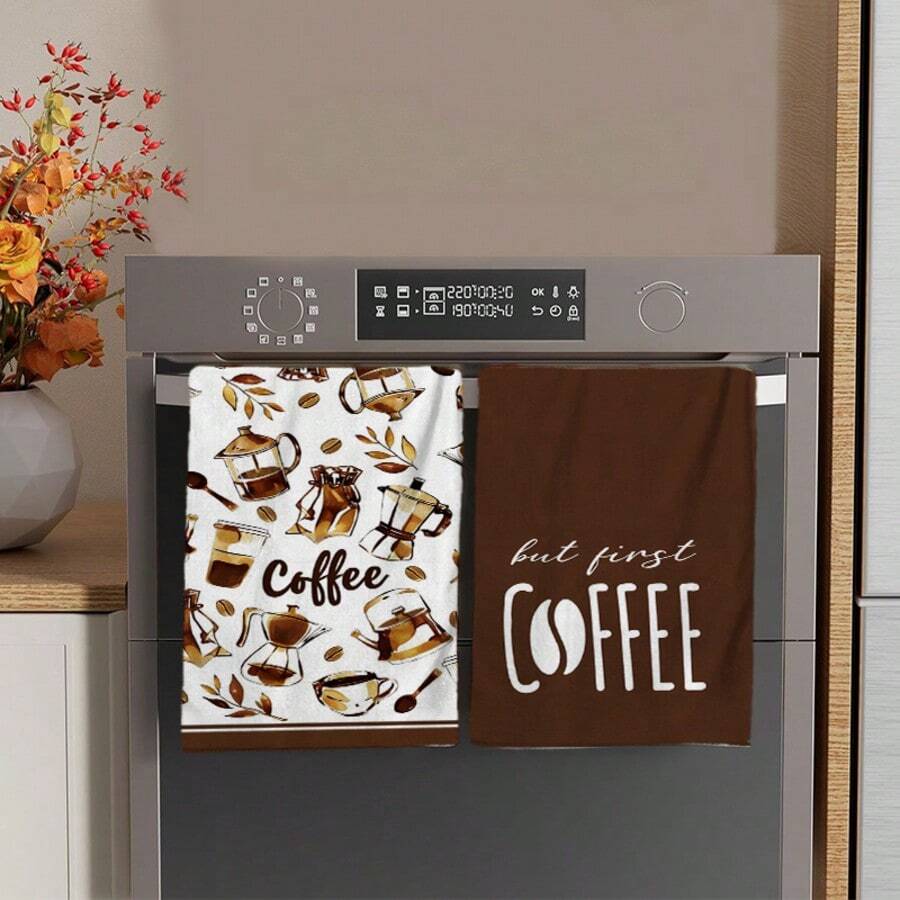 2/4/48 piezas Toallas de cocina con estampado de utensilios de café vintage - Super suaves, altamente absorbentes de poliéster, ideales para decoración navideña, regalos de Año Nuevo, decoración de cocina, decoraciones de fiesta - Multicolor - Ver 1