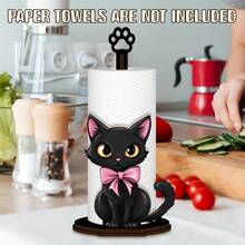 1pc Black Cat Shaped Kitchen Tissue Rack, Wooden Kitchen Tissue Rack, Single-Layer Cloth Rack, Vertical Kitchen Tissue Rack, Countertop Tissue Storage Rack, Desktop Tissue Rack, Tissue Wrap Roll Storage Rack - Multicolor - View 5