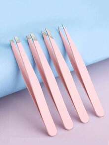 4pcs Precision Tweezers Set - Professional Stainless Steel Eyebrow Tweezers, High Precision For Facial Hair, Debris And Ingrown Hair Removal (Black) - Multicolor - View 3