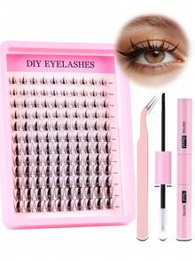 MEM 570/640/800/680/620/120片装簇状假睫毛，D型卷翘自然妆效睫毛嫁接套装，纤细睫毛长度9-16mm，包含睫毛胶水和镊子，可在家DIY，适合旅行、日常佩戴、婚礼、约会、派对、度假（适合初学者） - 黑色 - 查看 15