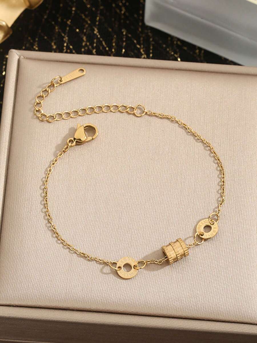 1pc Stainless Steel Fashionable Waist-Shaped Bracelet For Women, Minimalist Design, Delicate Jewelry Gift - Yellow Gold - View 1