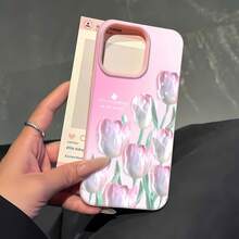 Funda para teléfono con patrón de flor de tulipán compatible con  17,  16 Pro Max,  15 Pro Max,  13 y  12, diseño con textura retro, resistente al agua, a las caídas, a los arañazos, elegante y resistente a las manchas, un gran regalo para familiares, amigos, amantes, novios, novias y San Valentín. - Rosa - Ver 1