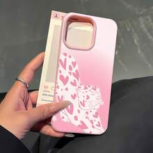 Estuche para teléfono con estampado de leopardo y corazón compatible con  17,  16 Pro Max,  15 Pro Max,  13 y  12, elegante, lindo, resistente al agua, a las caídas, a los arañazos y a las manchas, un regalo considerado para familiares, amigos, amantes, novios, novias y el Día de San Valentín. - Rosa - Ver 3