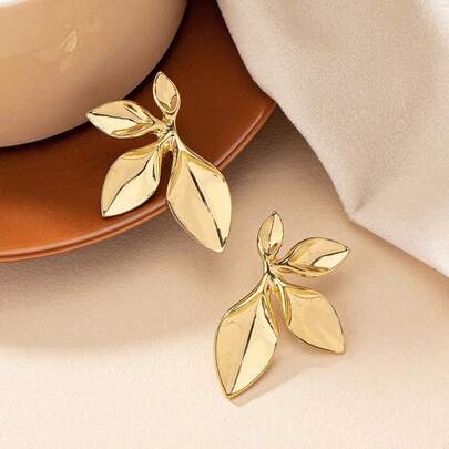1 par de pendientes de metal con diseño de hoja y pétalo vintage, de uso versátil y casual para fiestas para mujeres