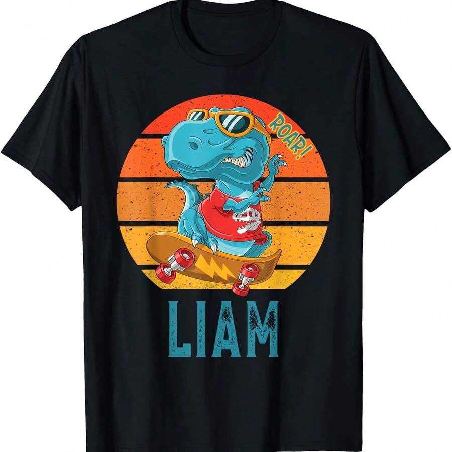 LIAM First Name Personalized Dinosaur T Rex T-Shirt - Negro - Ver 1