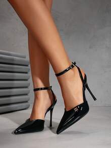 Giày nữ mũi nhọn, quai cài, gót mỏng, kiểu dáng tối giản, thanh lịch, thích hợp đi làm và dự tiệc. - màu đen - Xem 4
