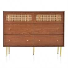 6-Drawer Chest Of Drawers, Rattan Sideboard/Chest Of Drawers For Bedrooms And Living Rooms, Walnut - H90/W120/D40 Cm - Walnut - View 8