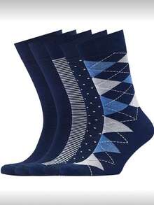 5双英伦风中筒袜，适合男士日常穿着 - 彩色 - 查看 1